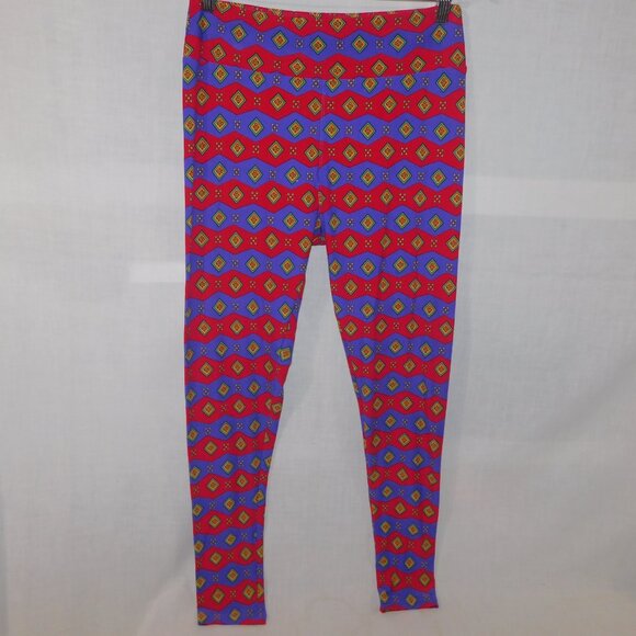 LuLaroe Red Purple Green Striped print Womens Leggings TC size 12 – 18 - Picture 2 of 7